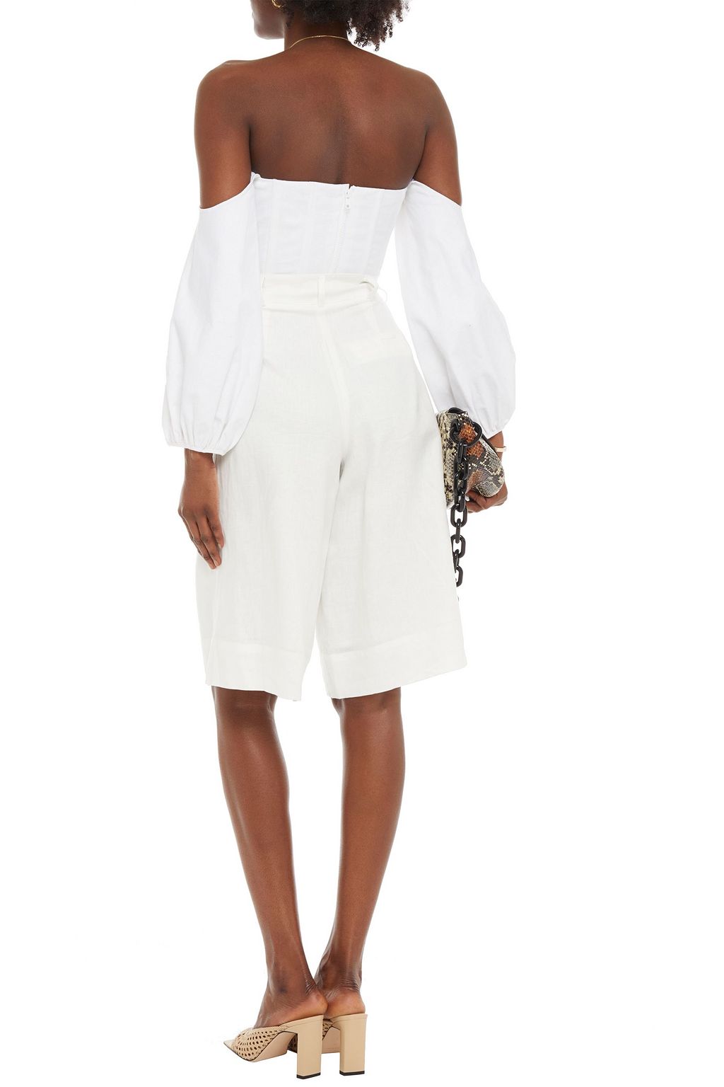 NICHOLAS Pleated linen shorts