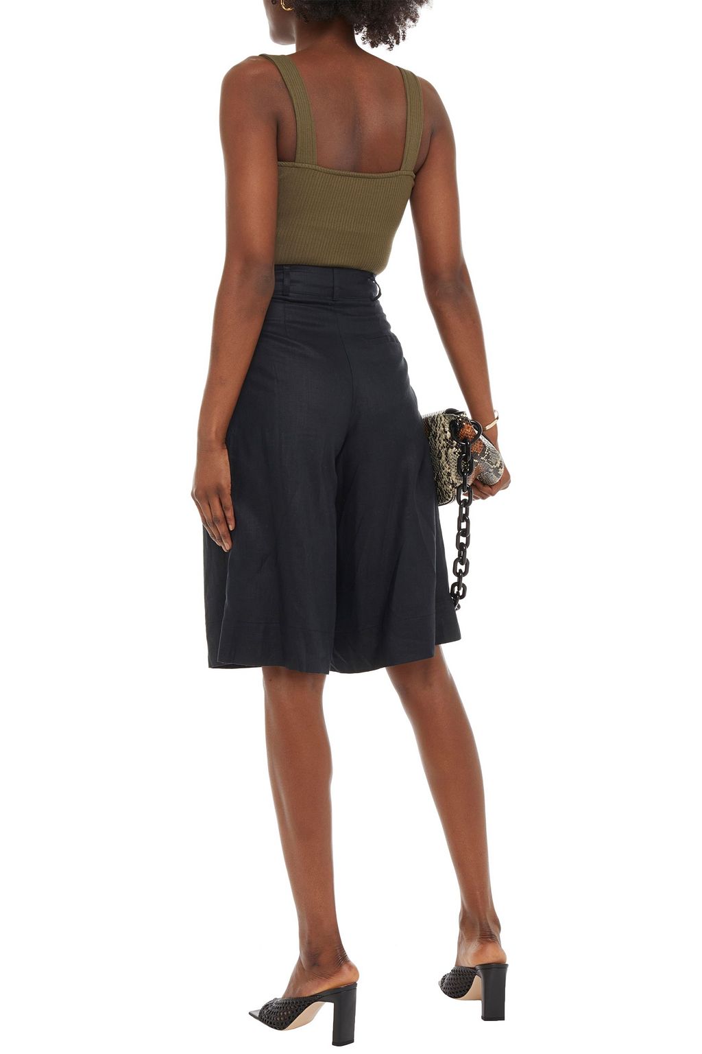 NICHOLAS Pleated linen shorts