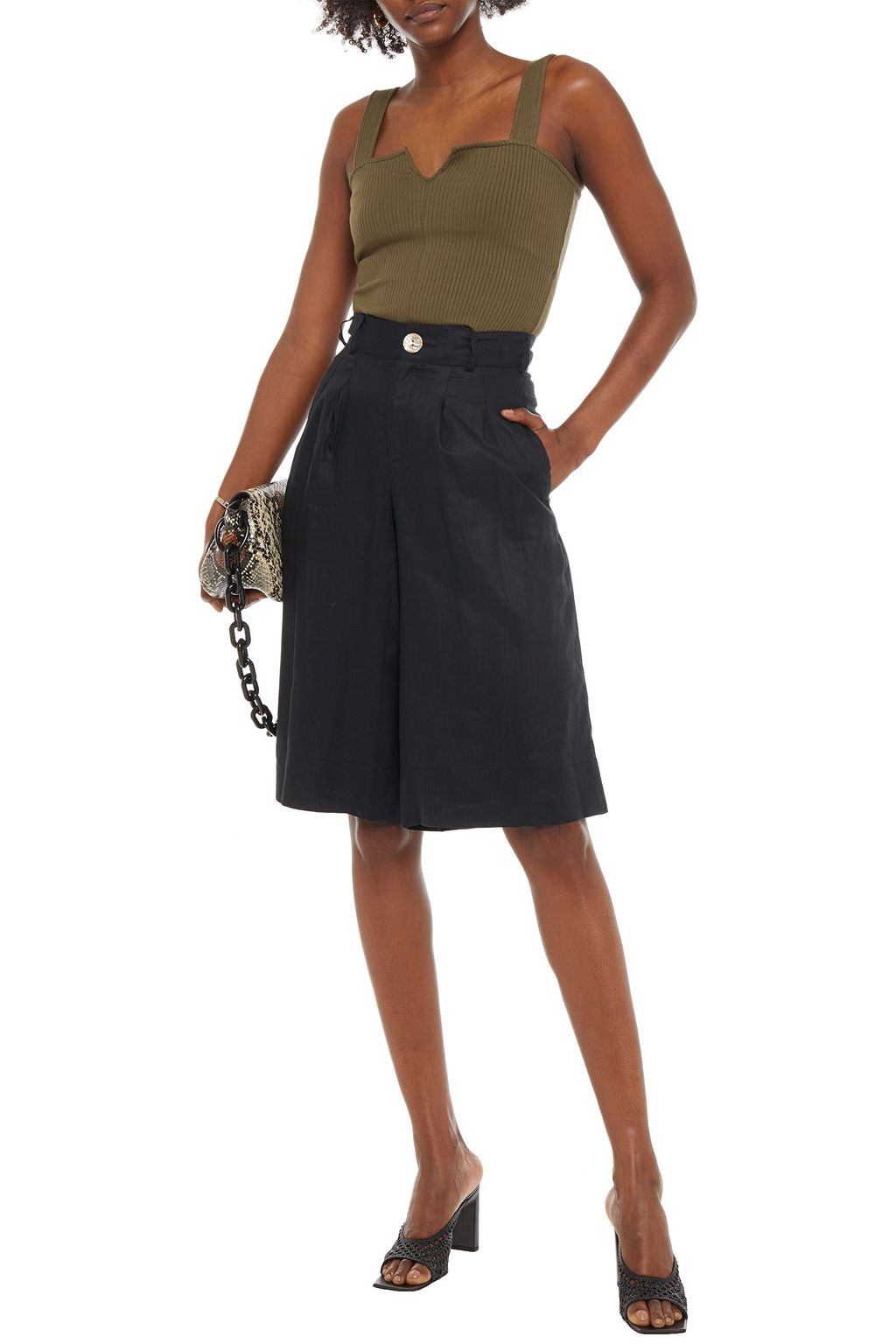 NICHOLAS Pleated linen shorts