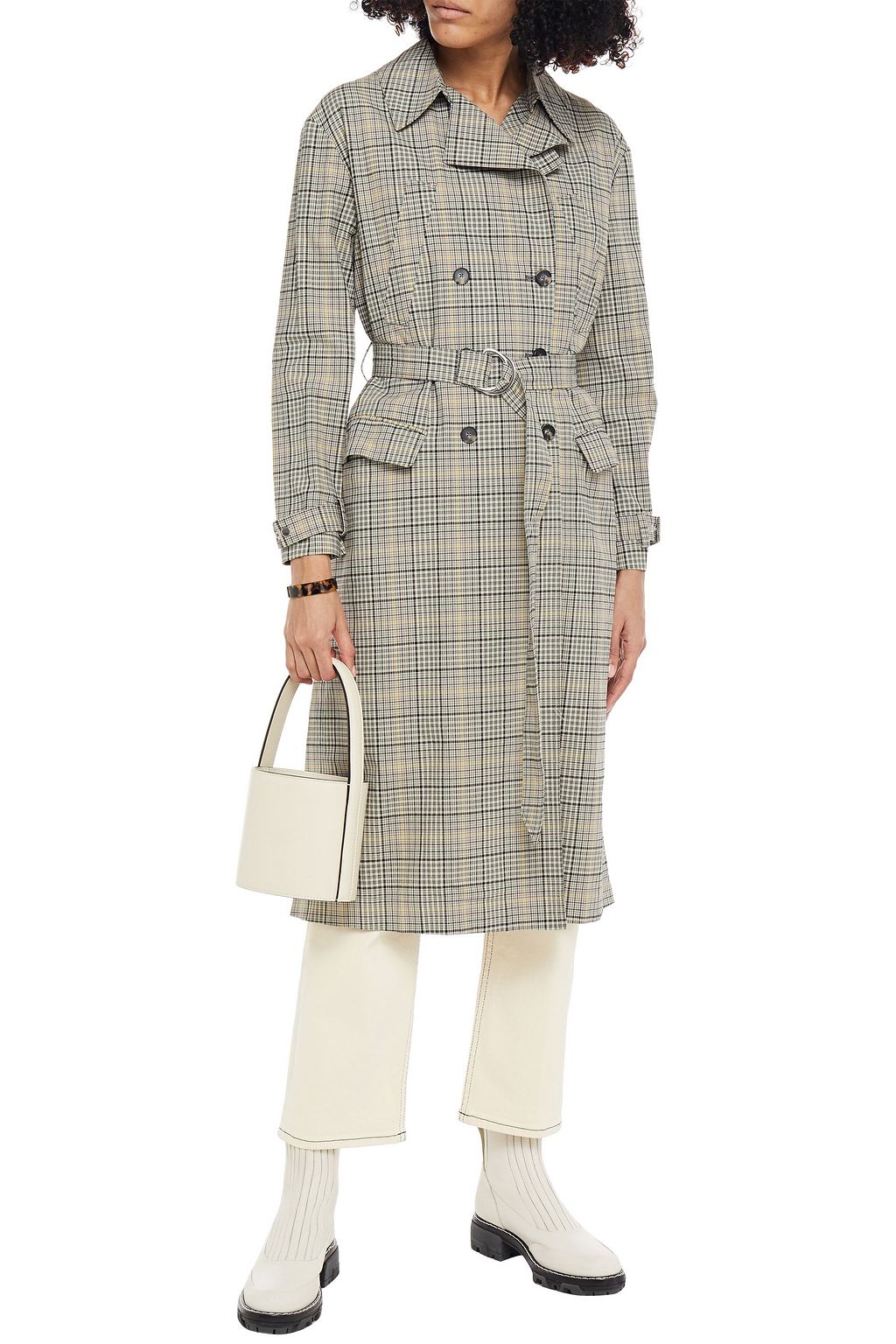 BA&SH Isor snap-detailed checked cotton-gabardine trench coat