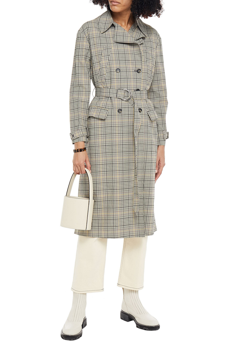 Ba&sh Isor Snap-detailed Checked Cotton-gabardine Trench Coat In Light Grey