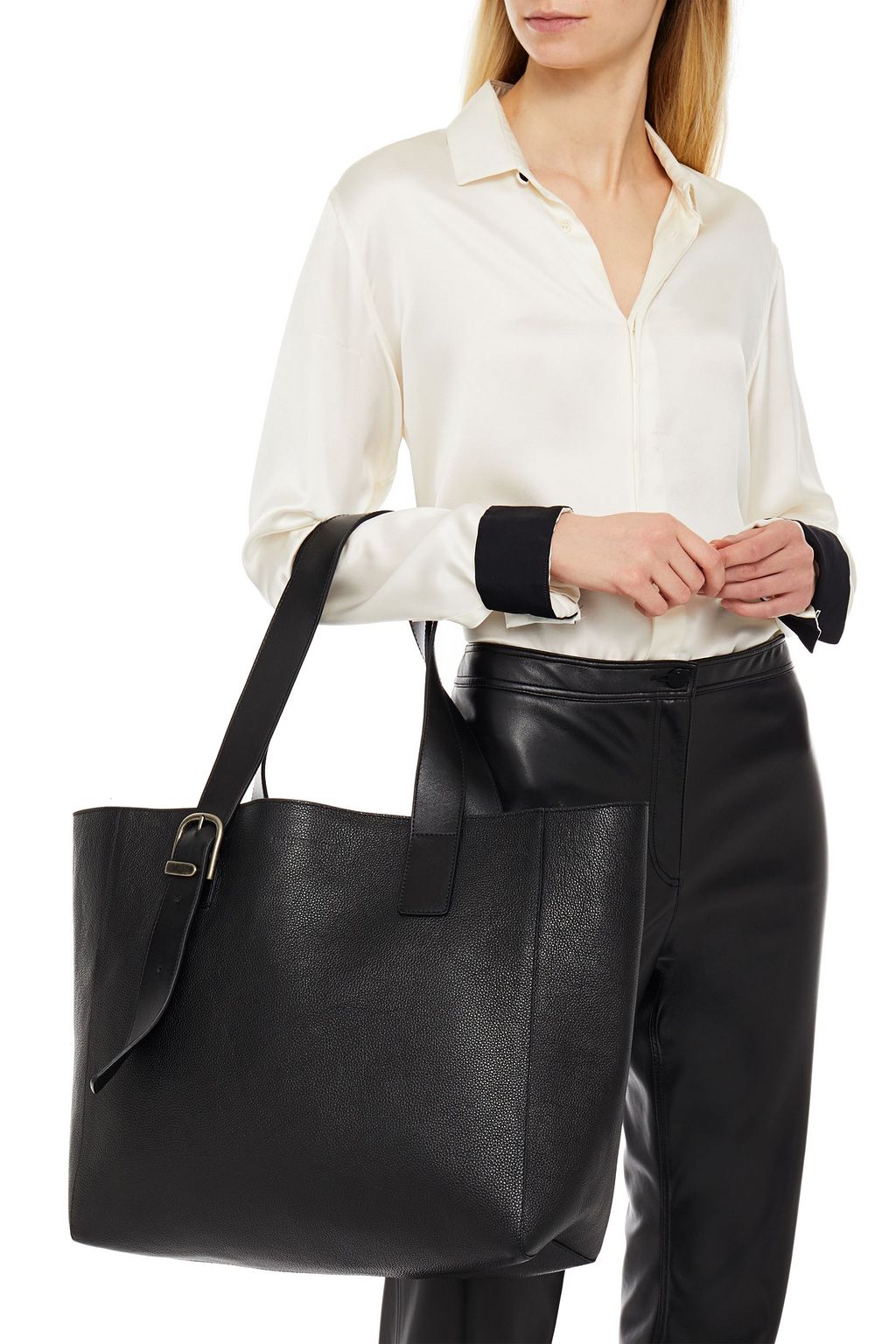 ANN DEMEULEMEESTER Buckle-detailed pebbled-leather tote