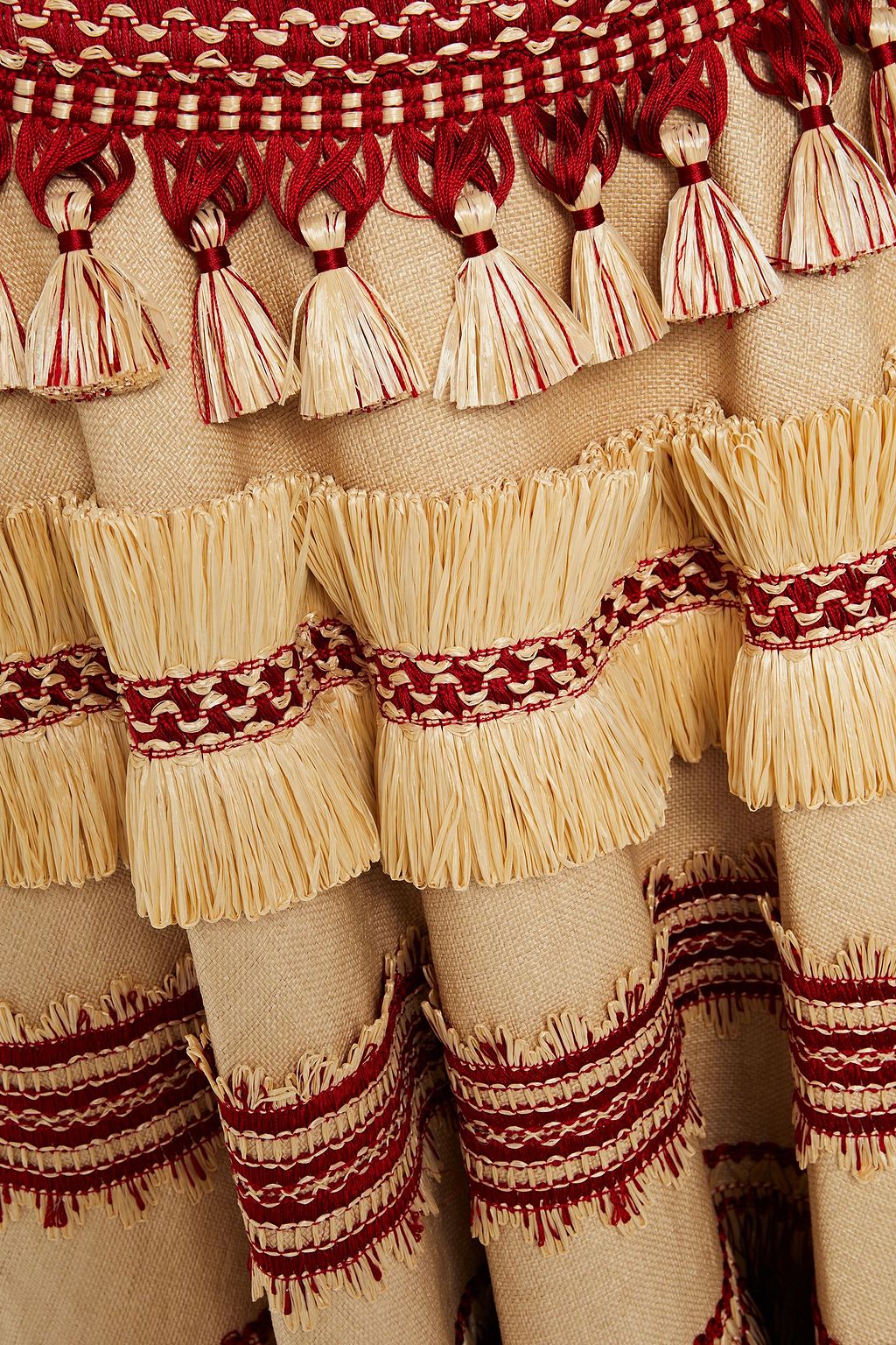 DOLCE&GABBANA Raffia-trimmed embroidered canvas midi skirt