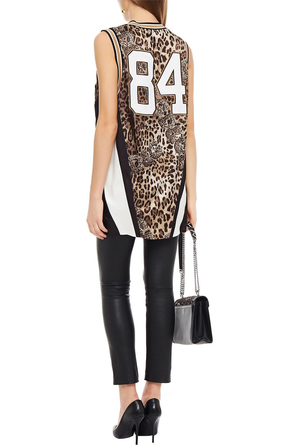 DOLCE&GABBANA Appliquéd paneled printed satin top