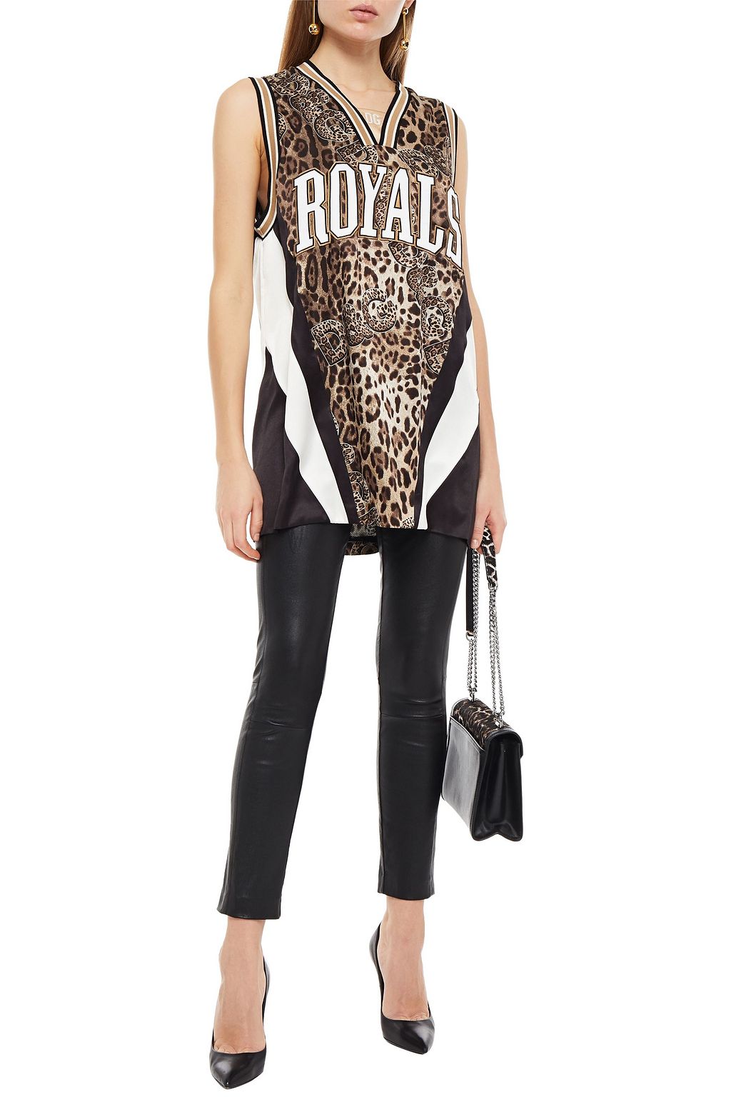 DOLCE&GABBANA Appliquéd paneled printed satin top