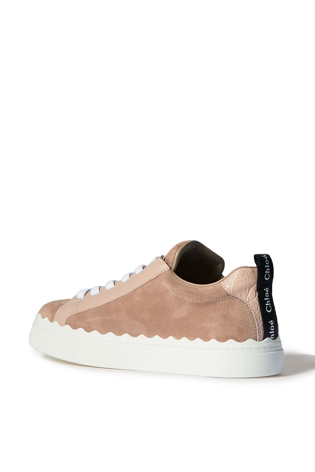 CHLOÉ Lauren scalloped suede and leather sneakers