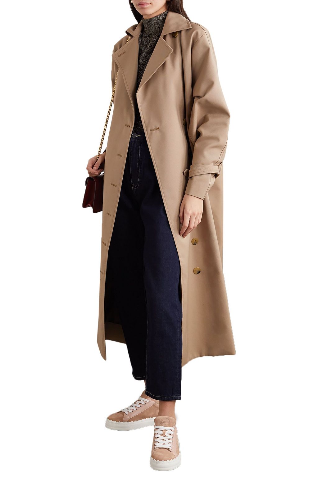 CHLOÉ Lauren scalloped suede and leather sneakers