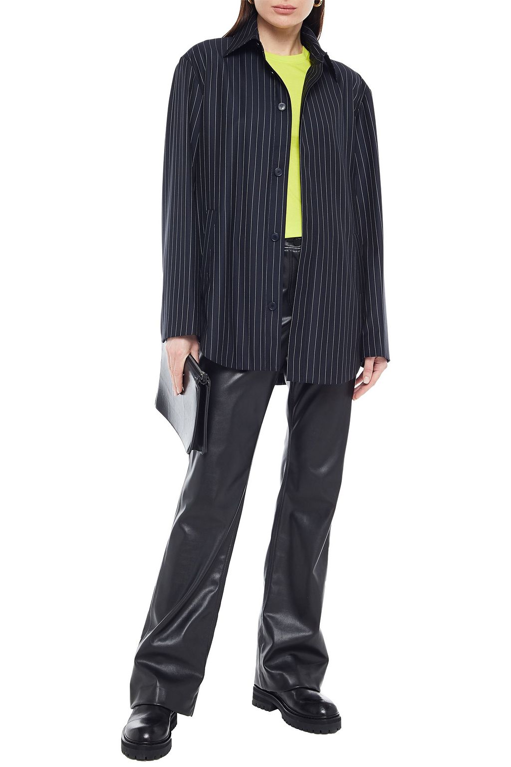 BALENCIAGA Pinstriped wool and cashmere-blend twill shirt