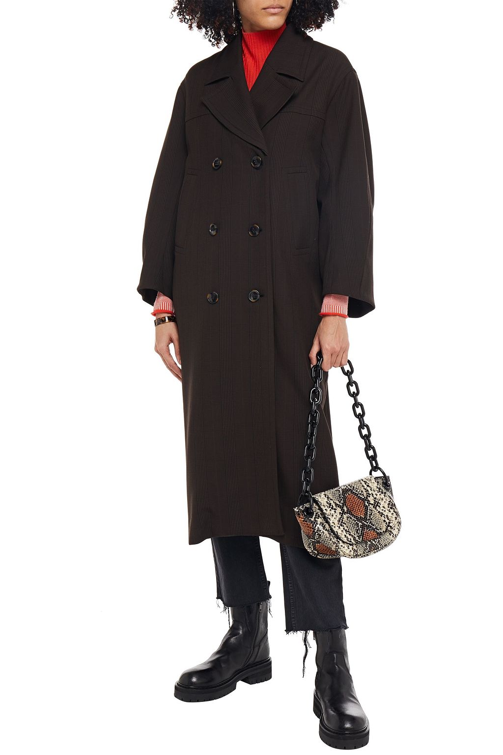 GANNI Oversized checked woven coat