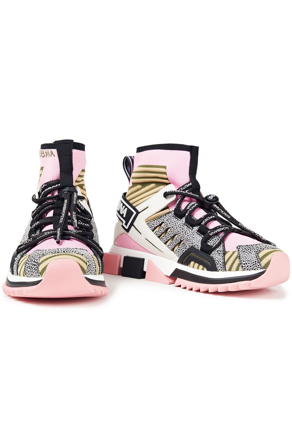 DOLCE&GABBANA Sorrento logo-appliquéd stretch-knit and leather sneakers