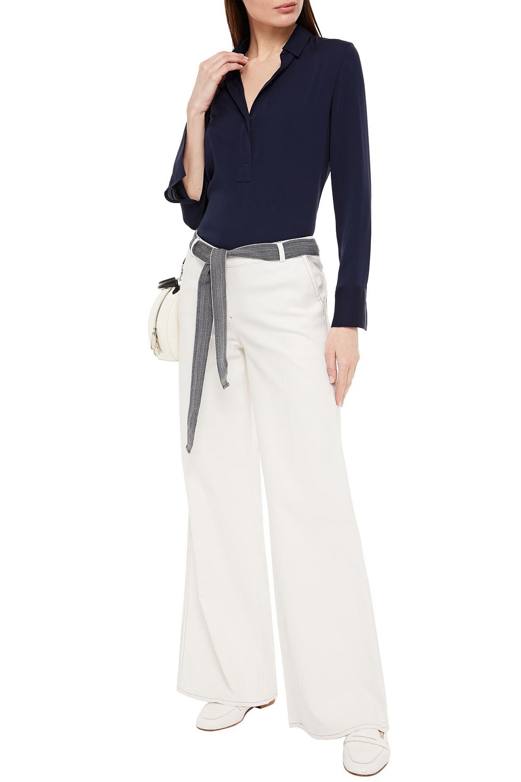 BA&SH Dustin belted stretch-cotton twill wide-leg pants
