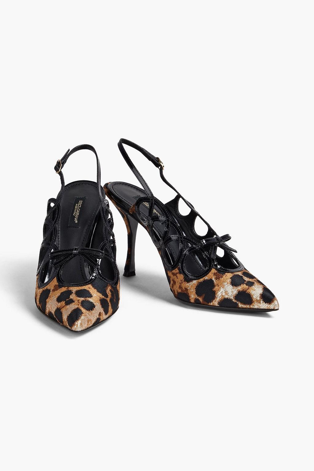 DOLCE&GABBANA Cutout metallic leopard-jacquard slingback pumps