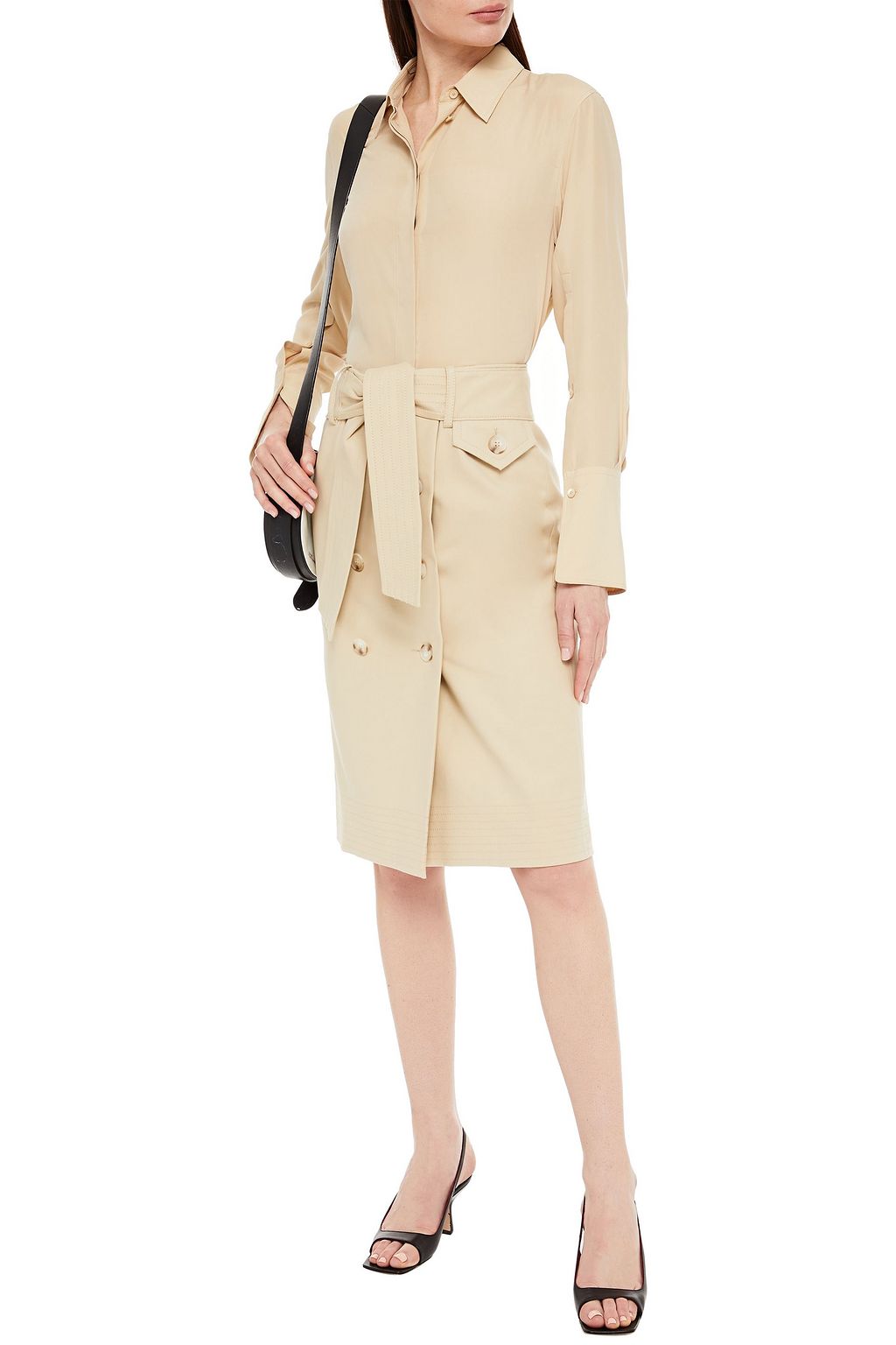 BA&SH Week belted button-detailed stretch-cotton pencil skirt