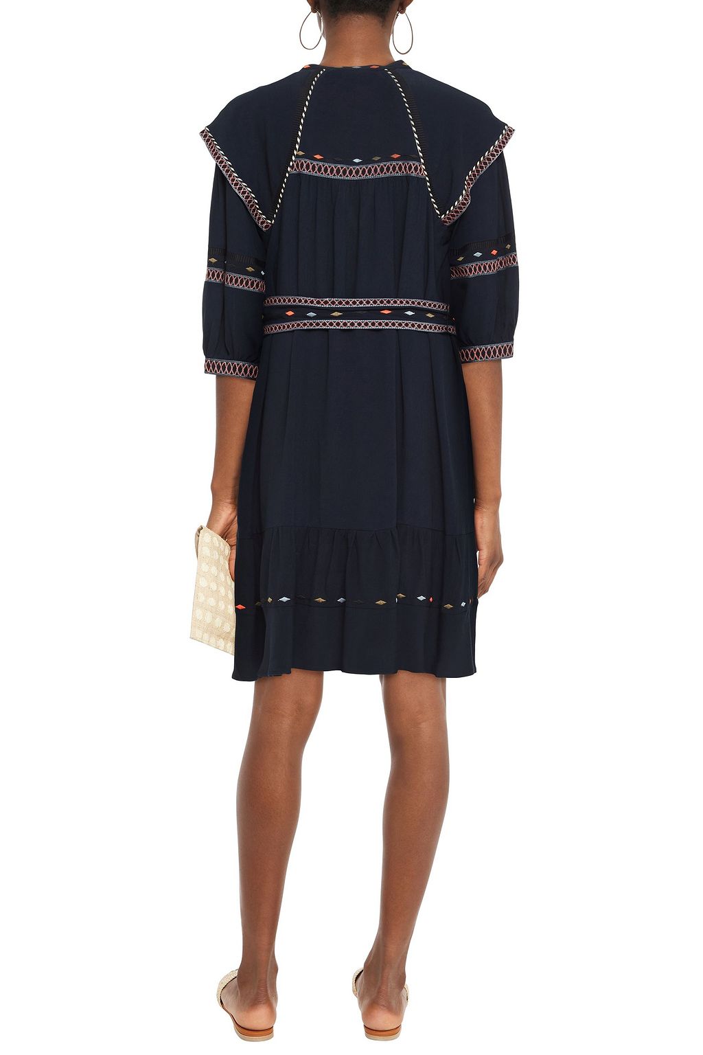 BA&SH Patty belted embroidered crepe de chine dress