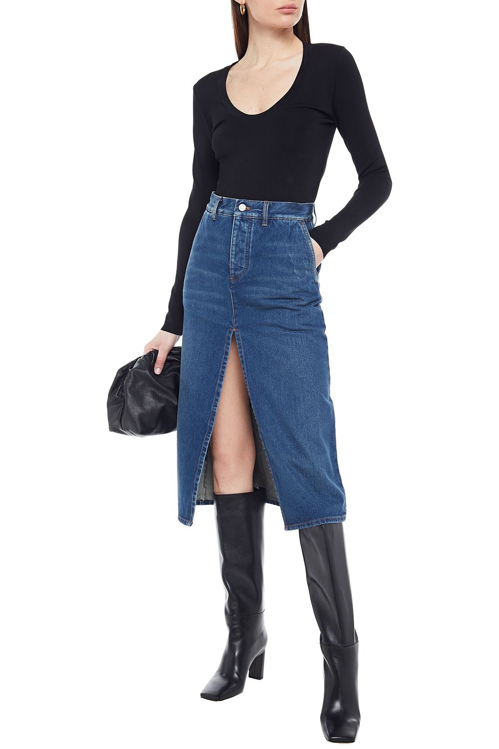 BALENCIAGA Split-front denim pencil skirt