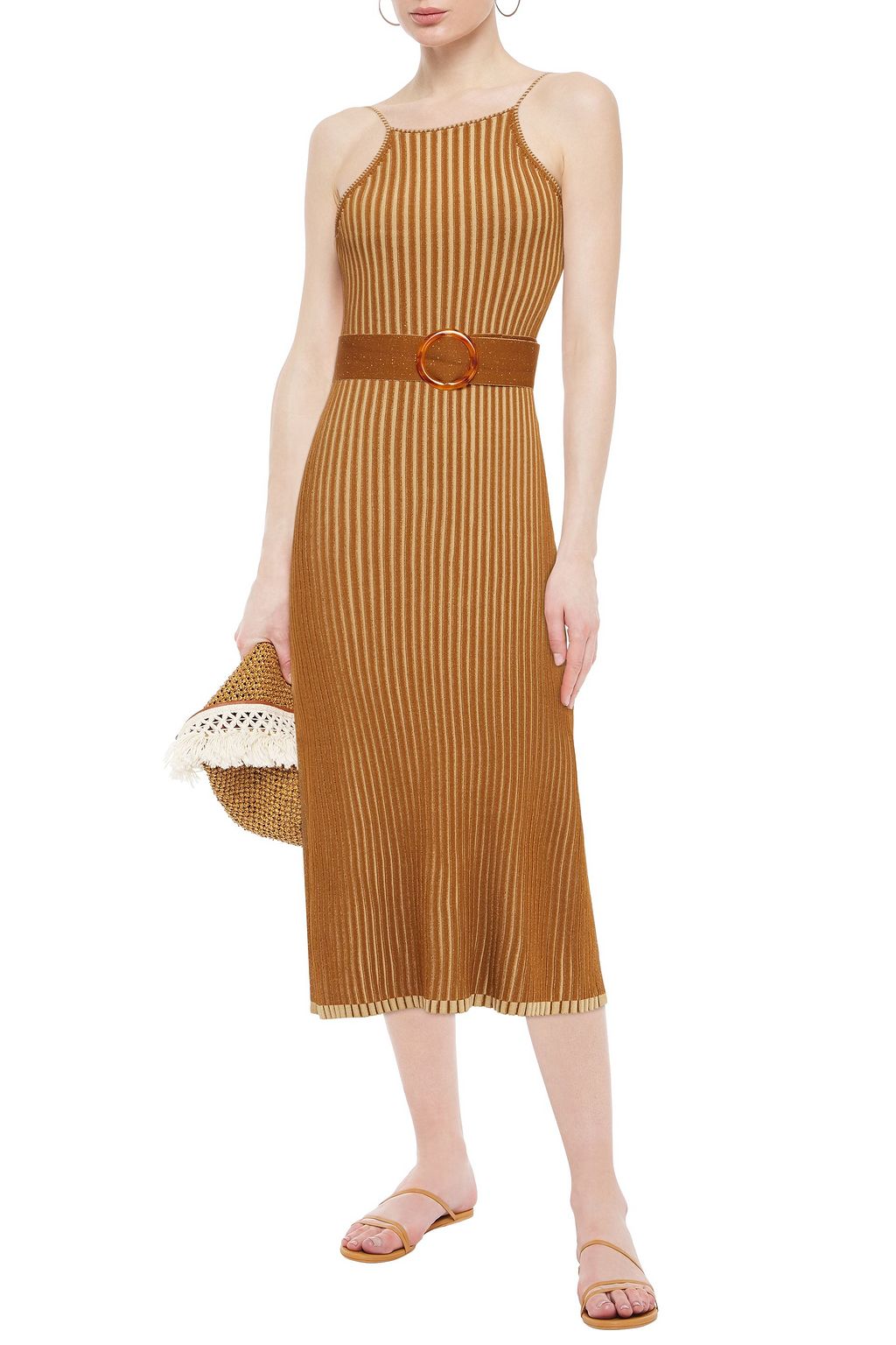 Camel Lily belted ribbedknit midi dress Sale up to 70 off THE