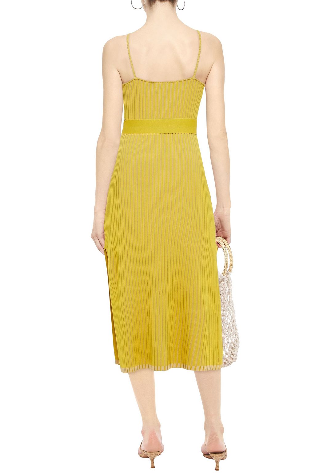 NICHOLAS Belted ribbed-knit midi dress