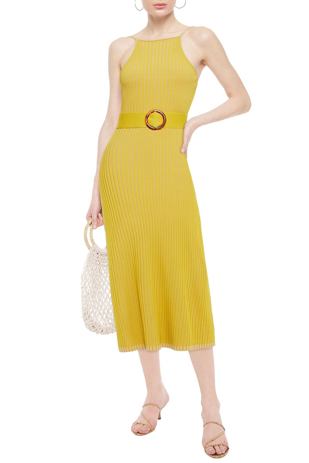 NICHOLAS Belted ribbed-knit midi dress