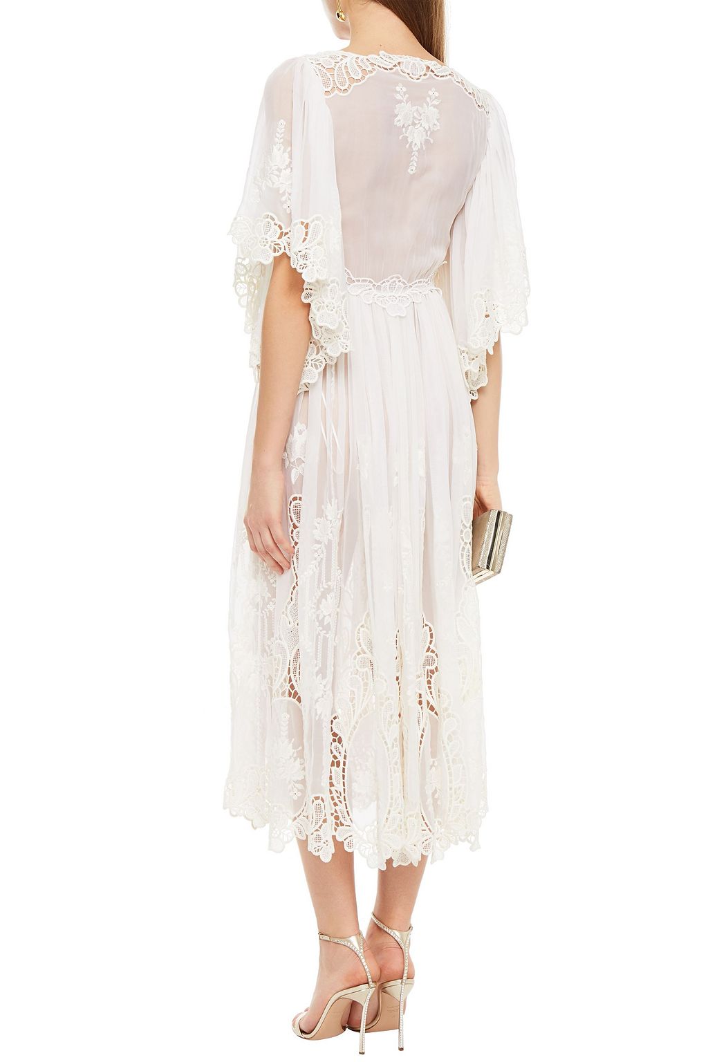 DOLCE&GABBANA Lace-paneled gathered cotton-blend voile midi dress