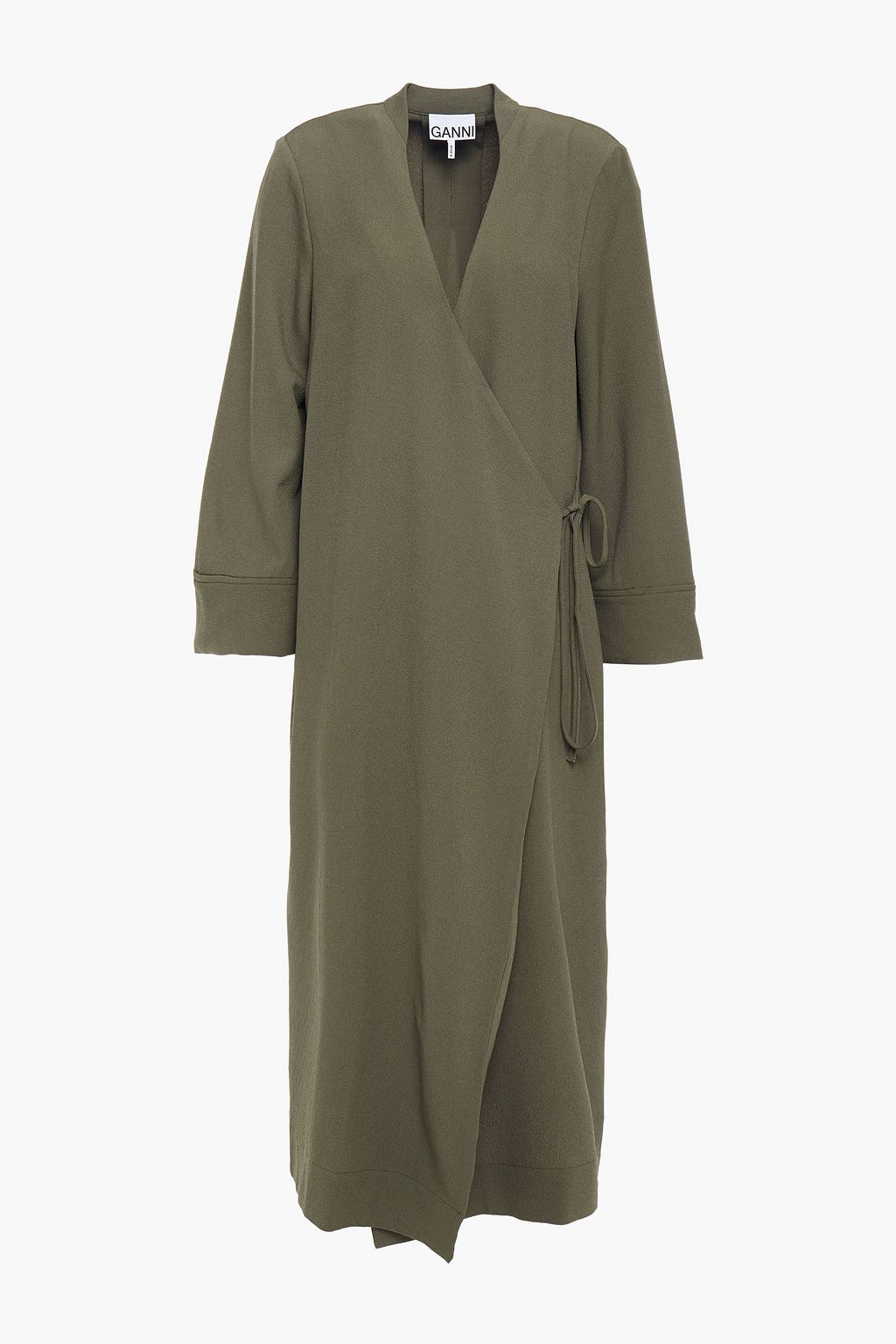Army green Crepe midi wrap dress | Sale ...