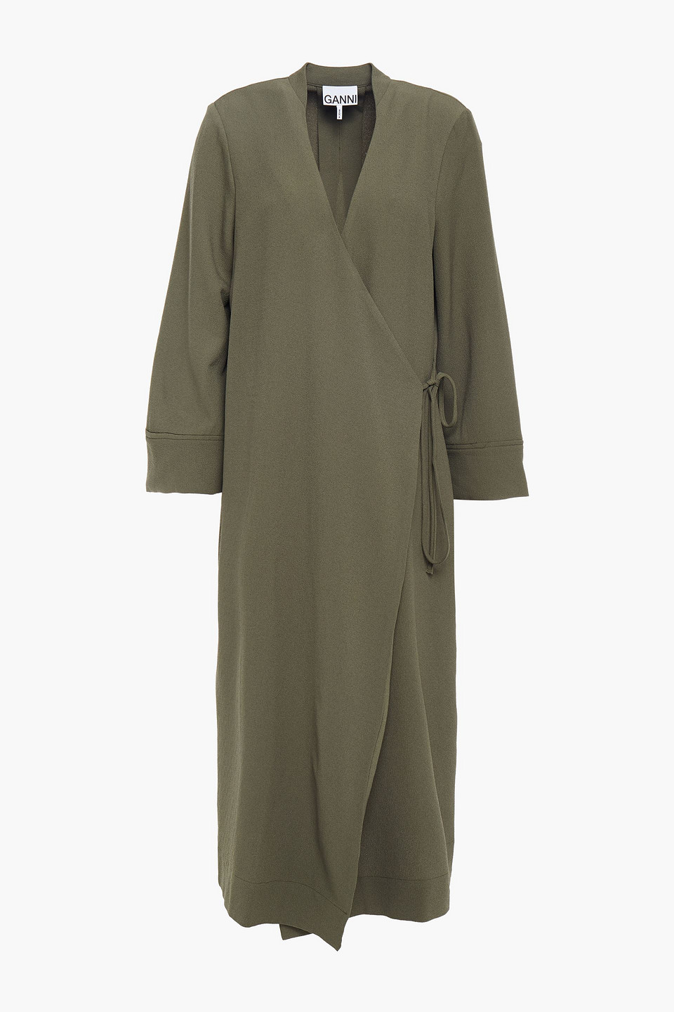 Ganni Woman Crepe Midi Wrap Dress Army Green Size 38