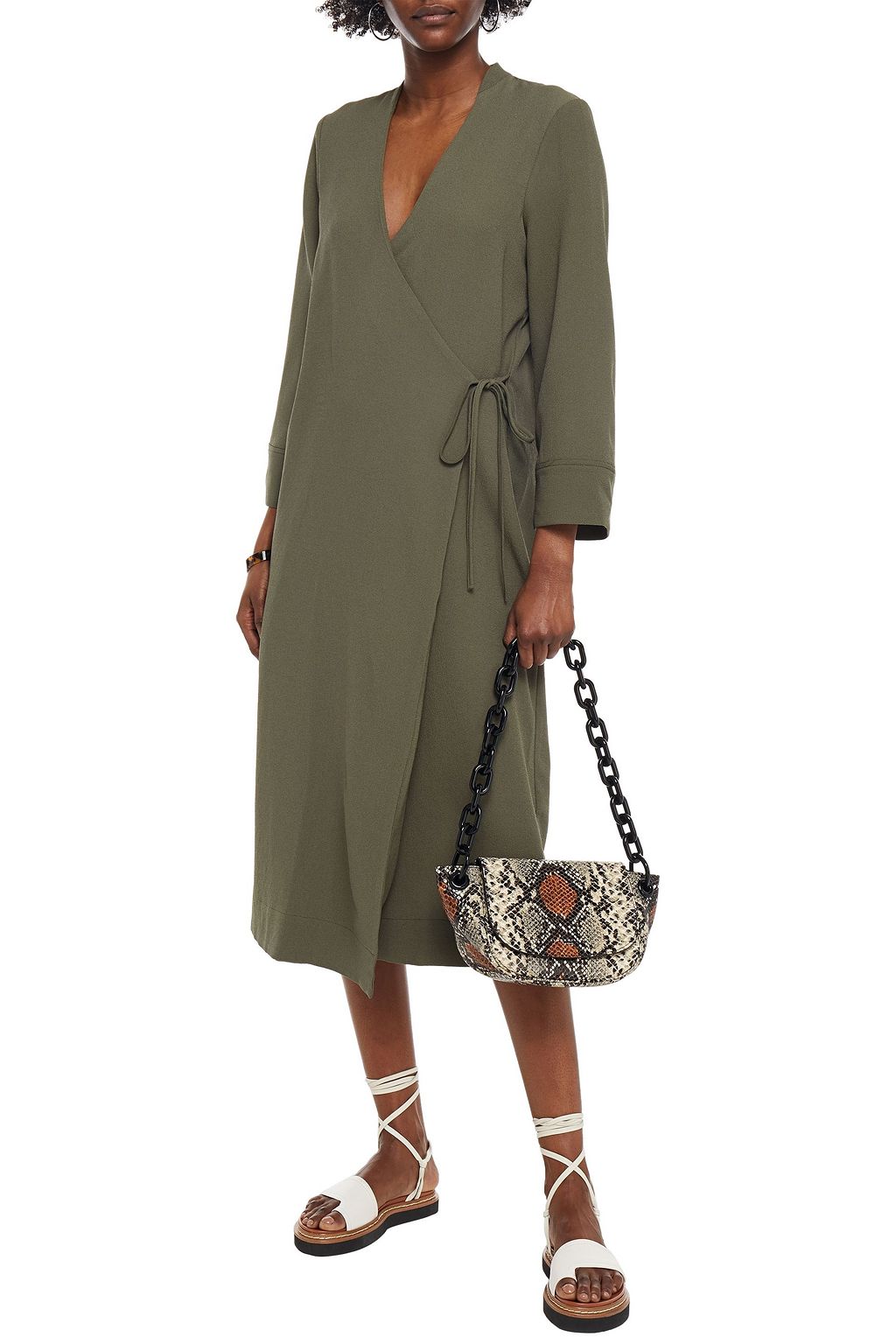 GANNI Crepe midi wrap dress