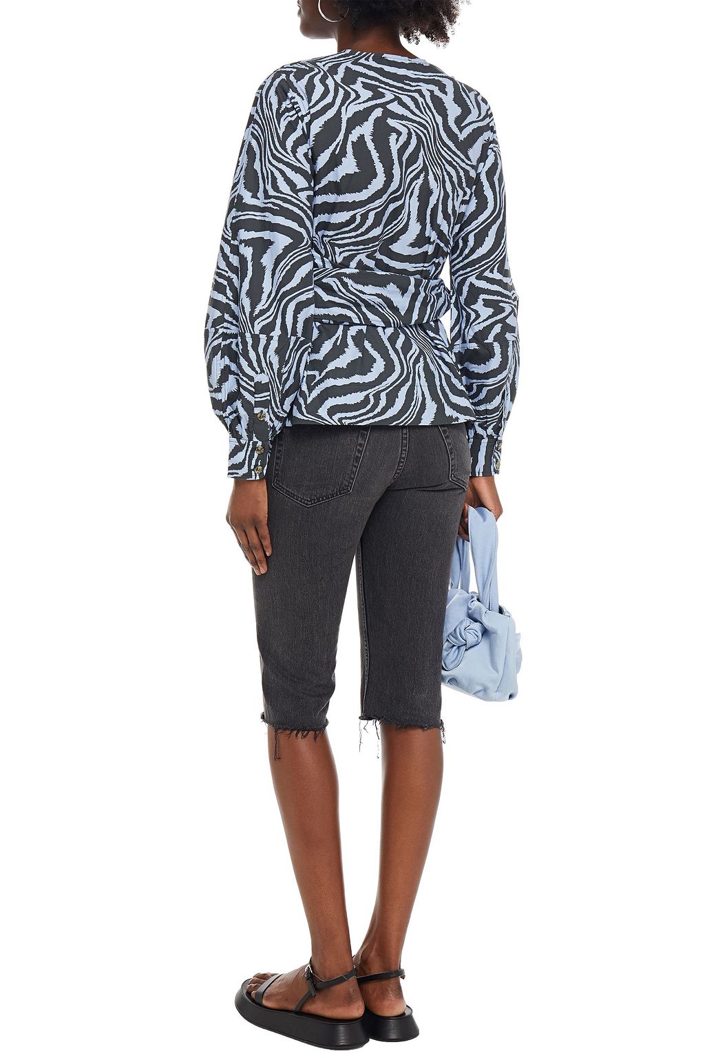 GANNI Tiger-print cotton-poplin wrap top