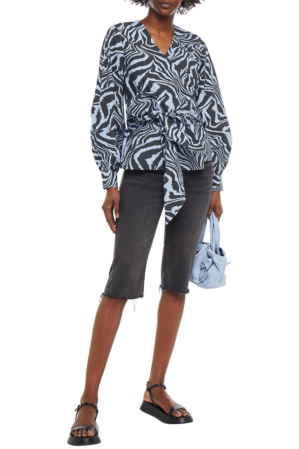 GANNI Tiger-print cotton-poplin wrap top