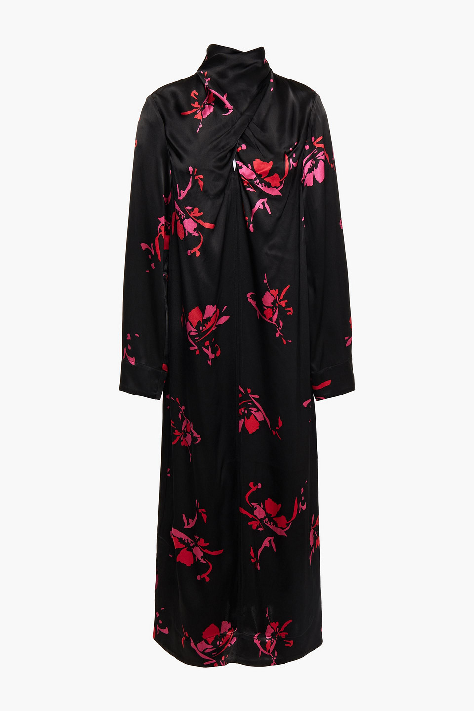 Ganni Woman Draped Floral-print Satin-crepe Midi Dress Black Size 32