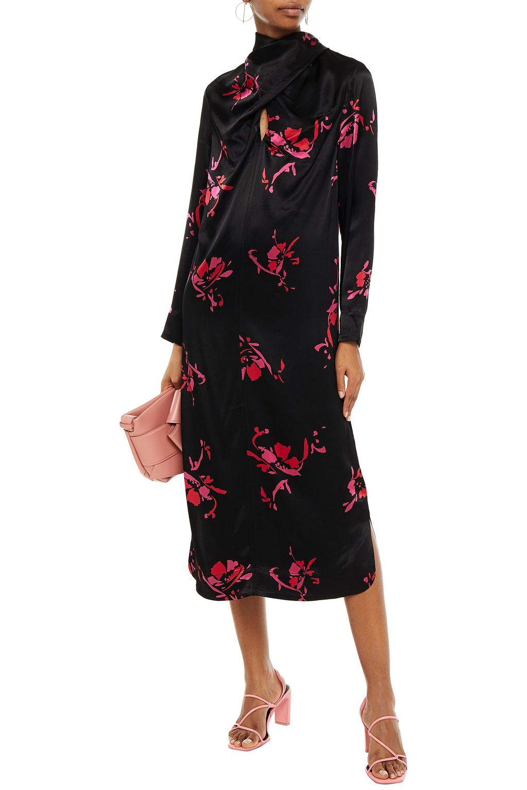 GANNI Draped floral-print satin-crepe midi dress