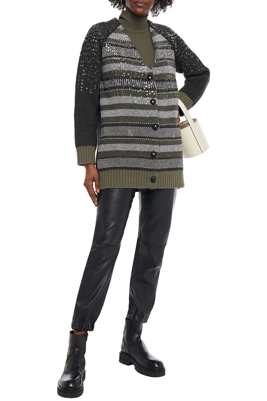 GANNI Sequin-embellished wool-blend jacquard cardigan
