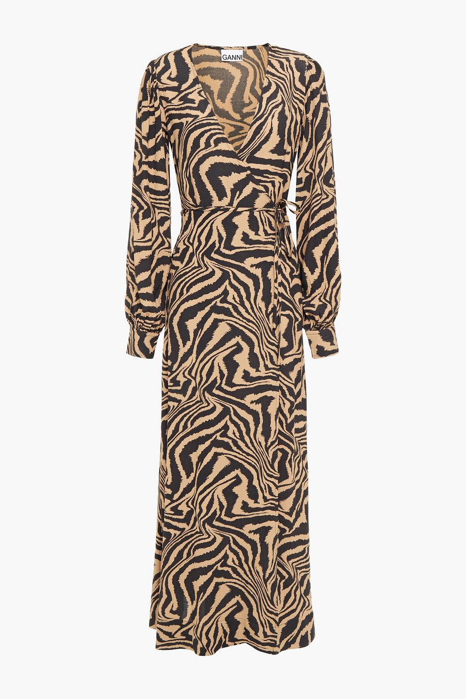Ganni Woman Floral-print Crepe Midi Wrap Dress Animal Print Size 34