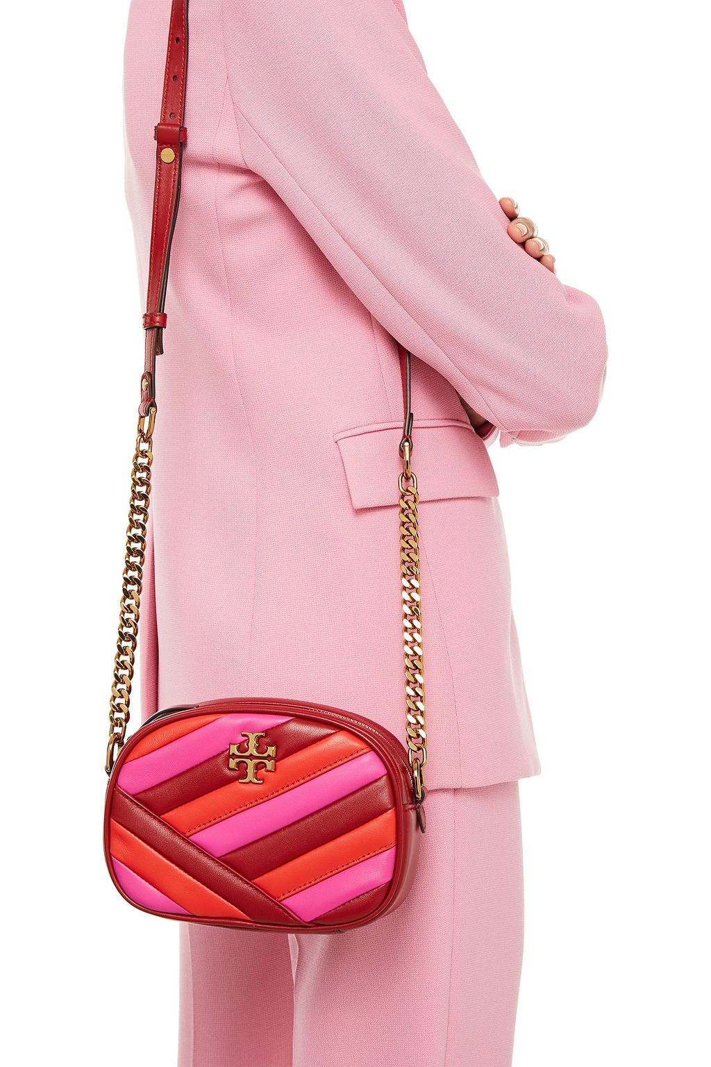 TORY BURCH Quilted color-block leather shoulder bag