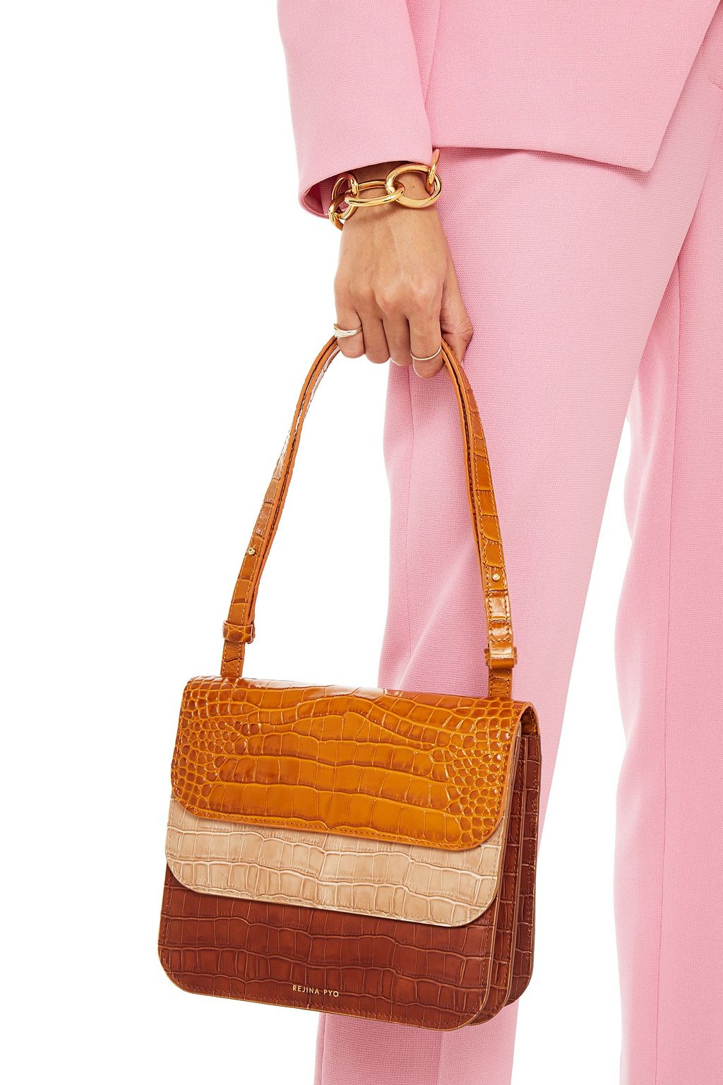 REJINA PYO Ana color-block croc-effect leather shoulder bag