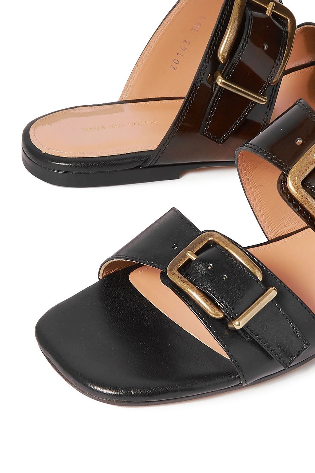 DRIES VAN NOTEN Pantoletten aus Glatt- und Lackleder mit Schnalle