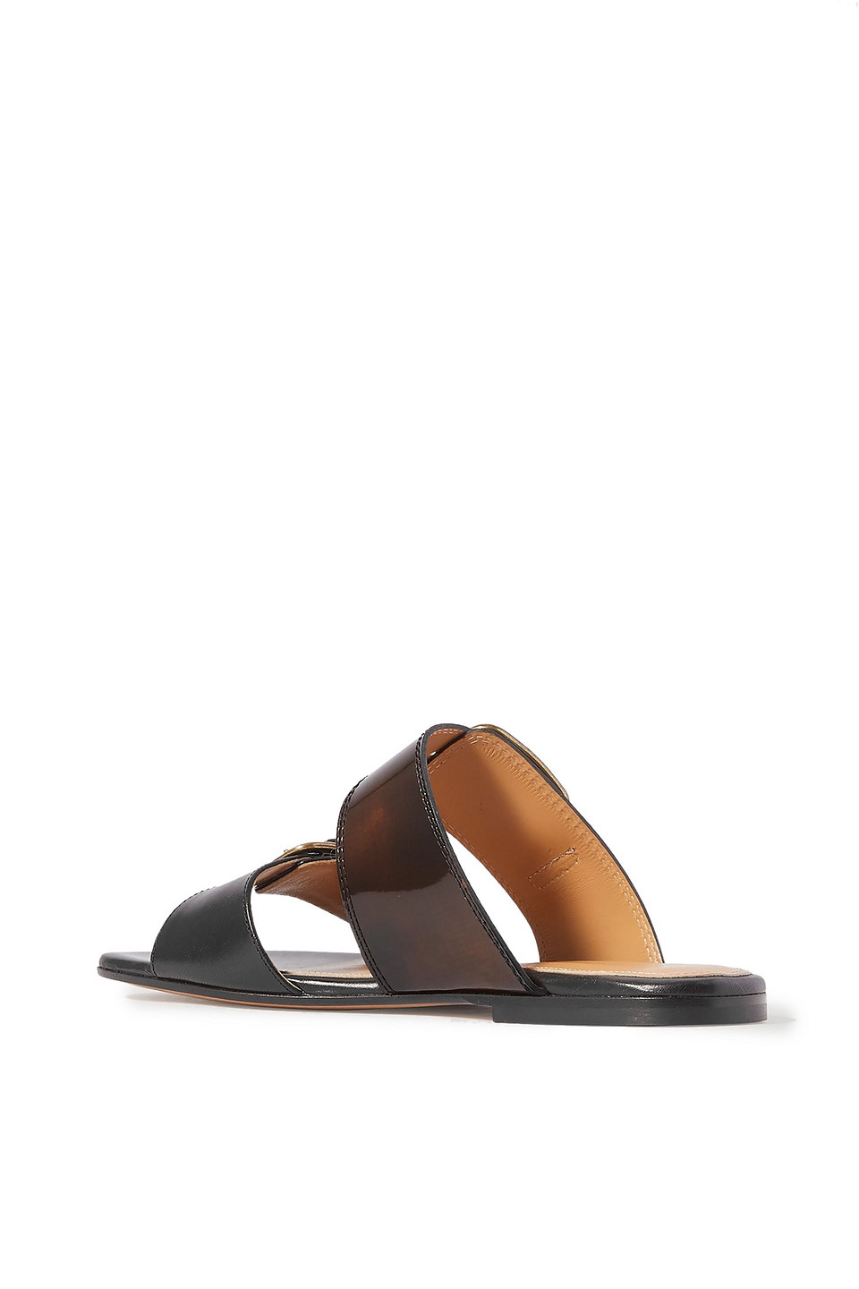 Dries Van Noten Buckle-detailed Smooth And Patent-leather Slides In Brown