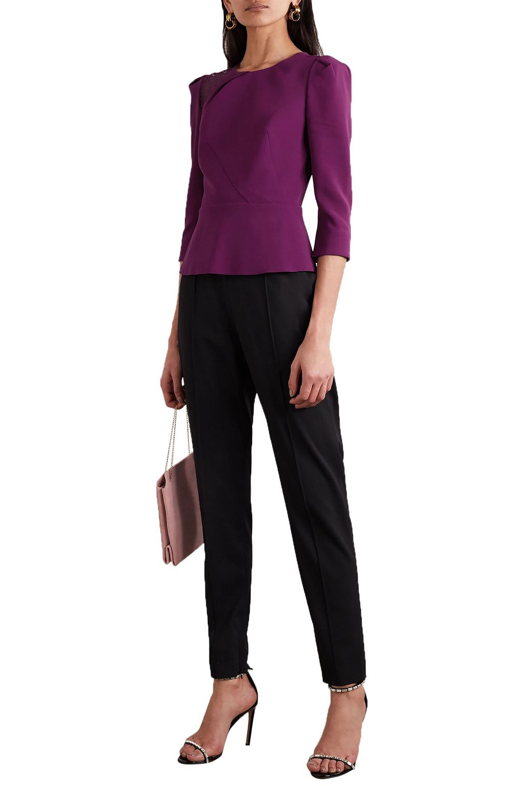 ROLAND MOURET Ashridge lace-trimmed crepe top