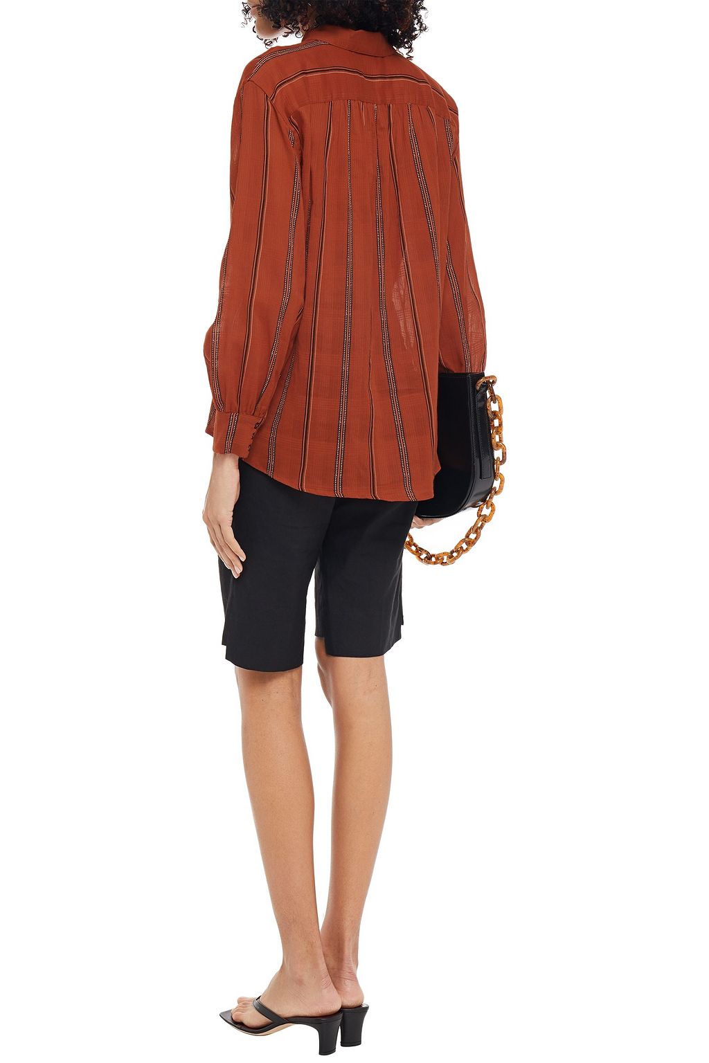 BA&SH Kris gathered striped cotton-gauze shirt