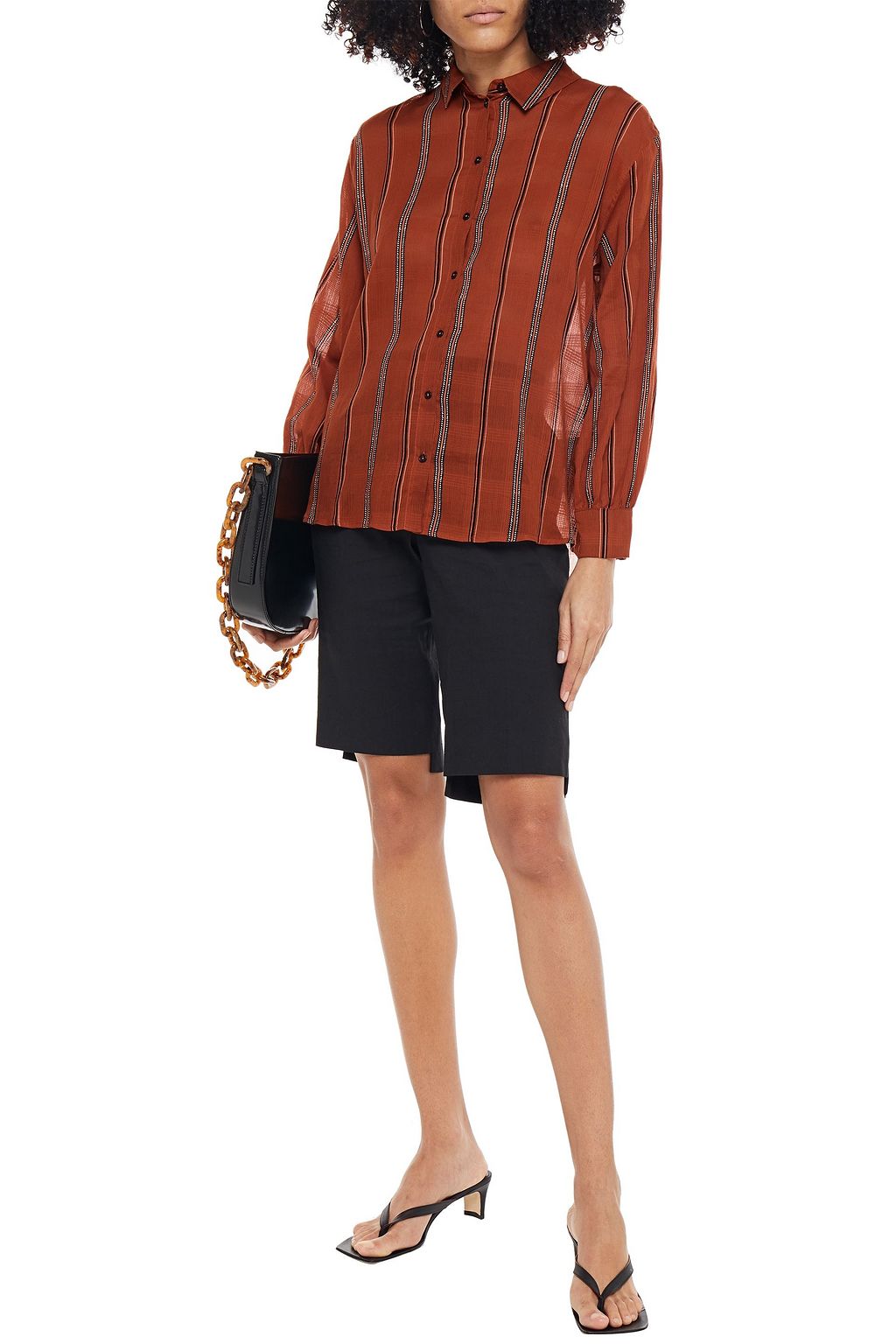 BA&SH Kris gathered striped cotton-gauze shirt
