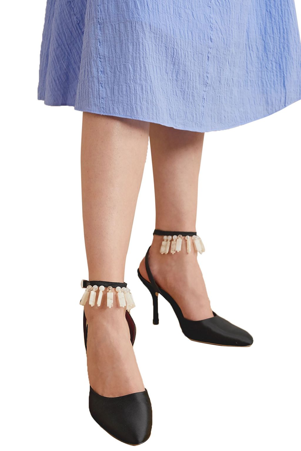 STAUD Carla beaded satin pumps