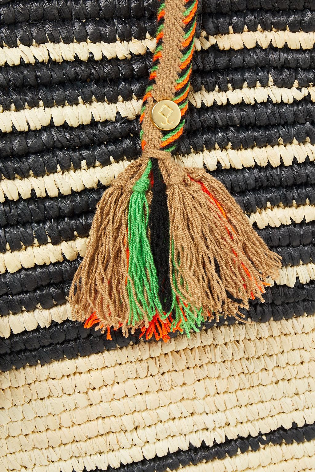 YOSUZI Ava tasseled striped straw tote