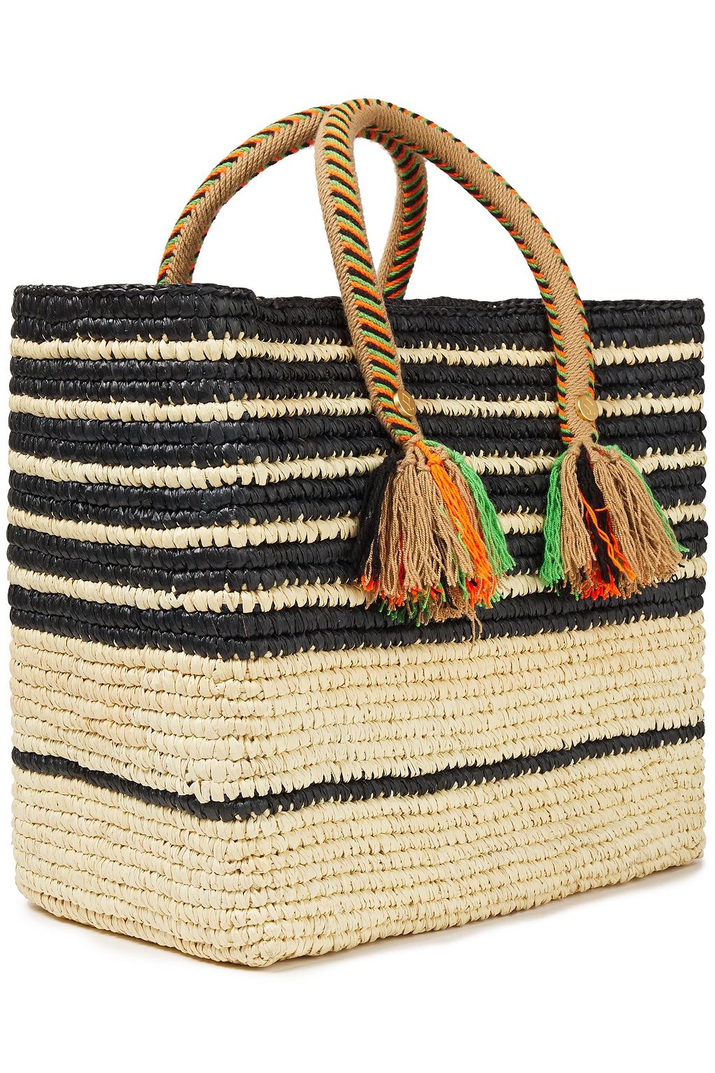 YOSUZI Ava tasseled striped straw tote