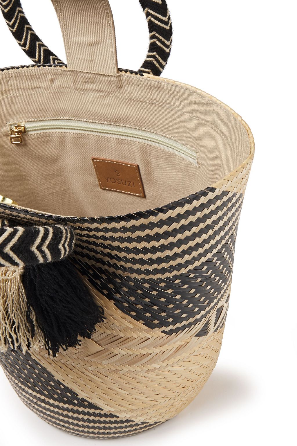 YOSUZI Arabella tasseled straw tote