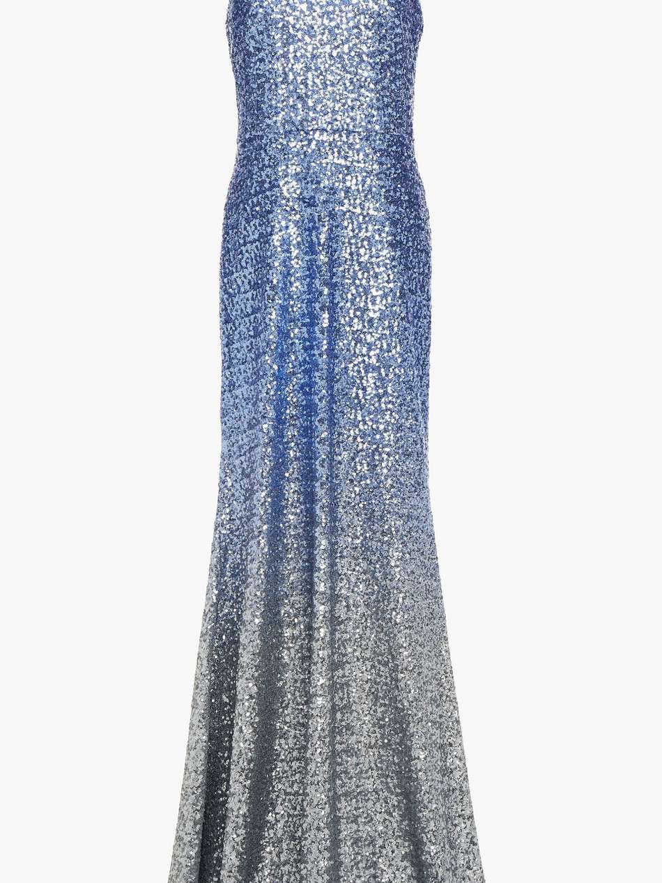 floral-appliquéd dégradé sequined stretch-tulle halterneck gown