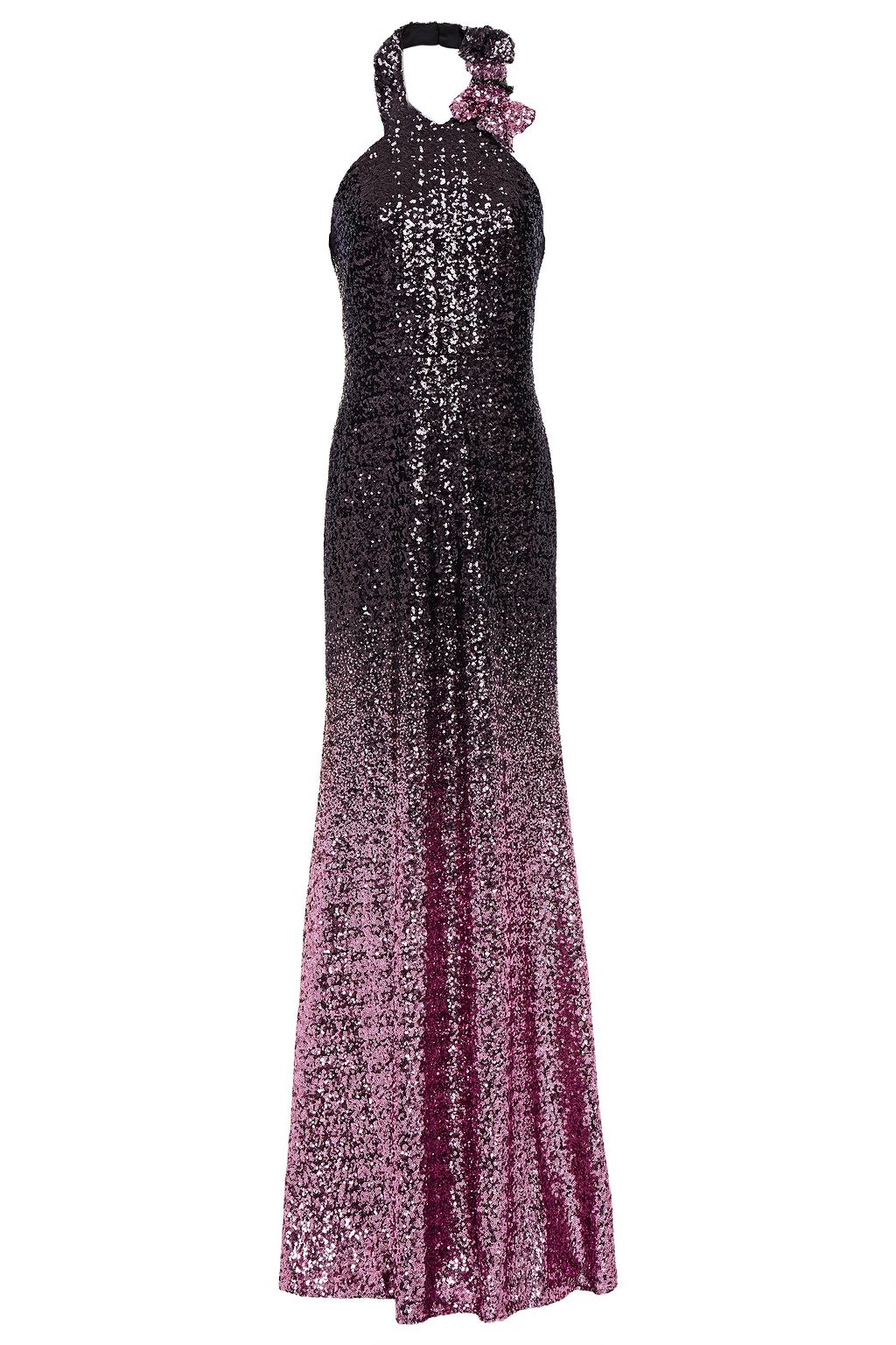 Pflaume Neckholder Robe Aus Stretch Tull Mit Farbverlauf Floralen Applikationen Und Pailletten Sale Bis Zu 70 Marchesa Notte The Outnet Marchesa Notte The Outnet
