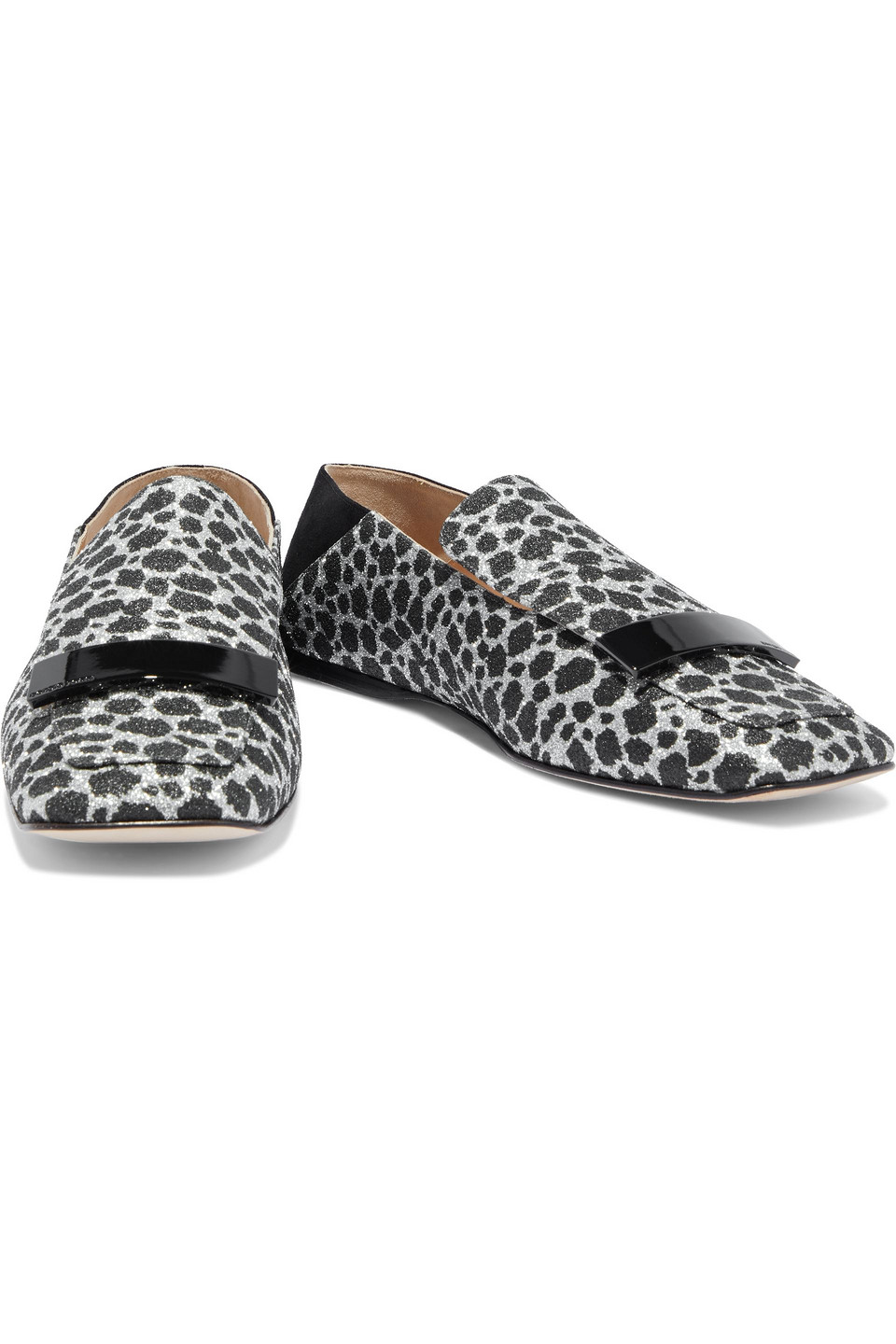 Sergio Rossi Sr1 Metallic Leopard-print Woven Collapsible-heel Loafers In Black