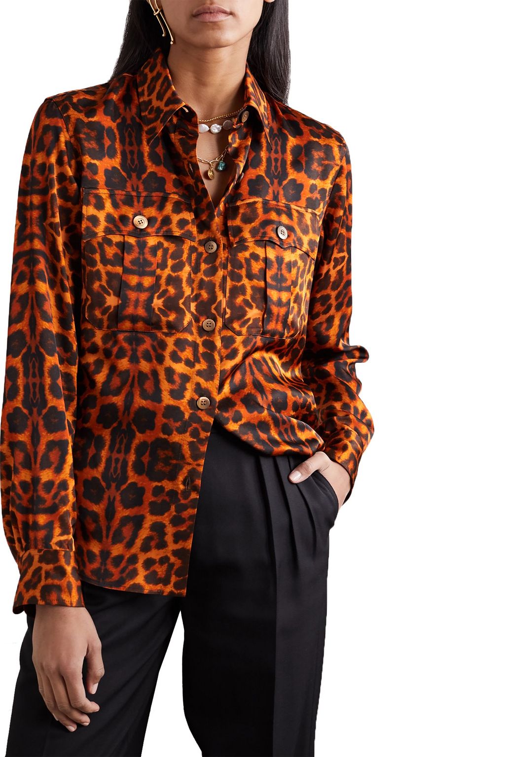 DRIES VAN NOTEN Leopard-print satin blouse