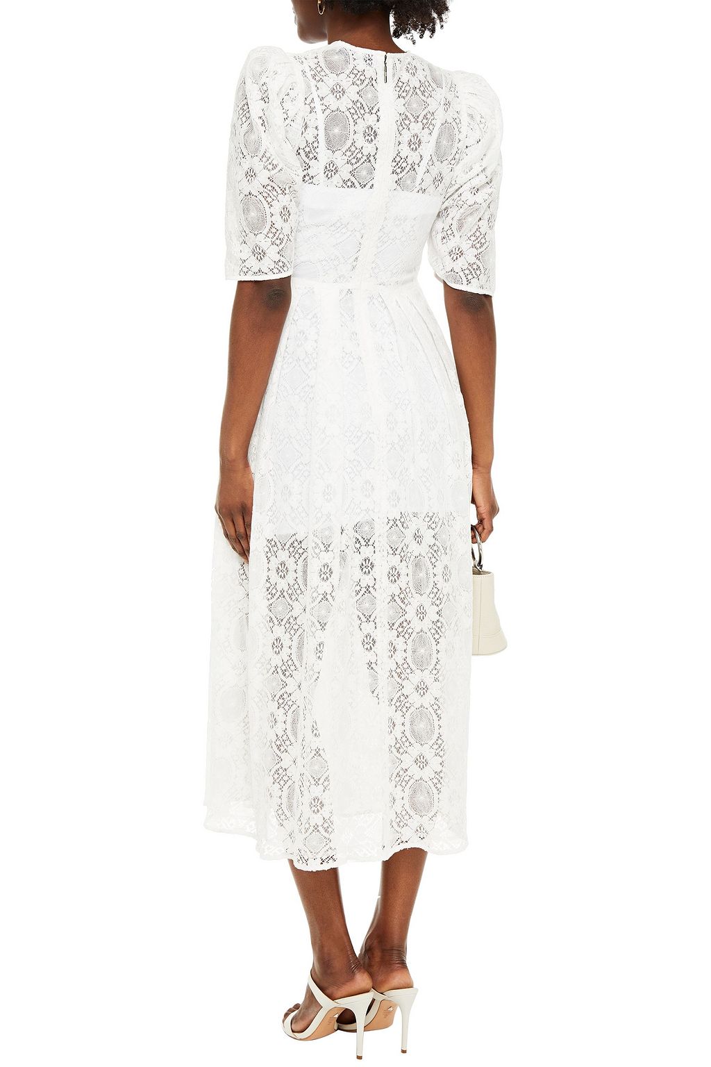 MSGM Pleated cotton-blend crocheted lace midi dress