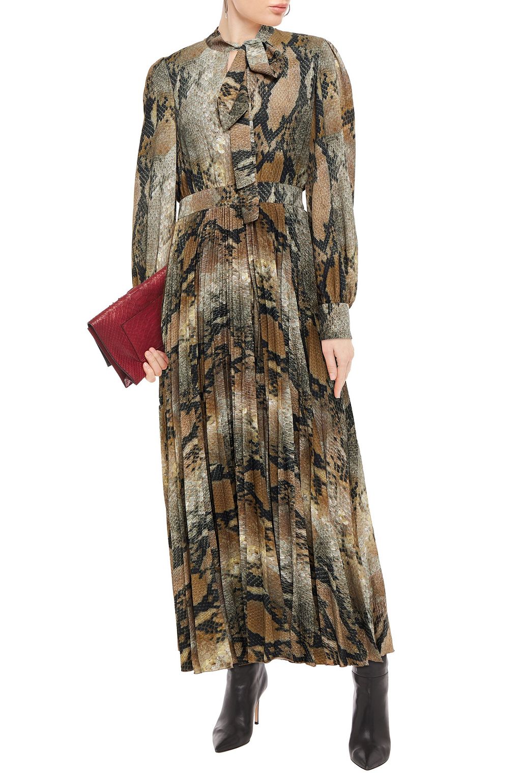 snake print pleated dress