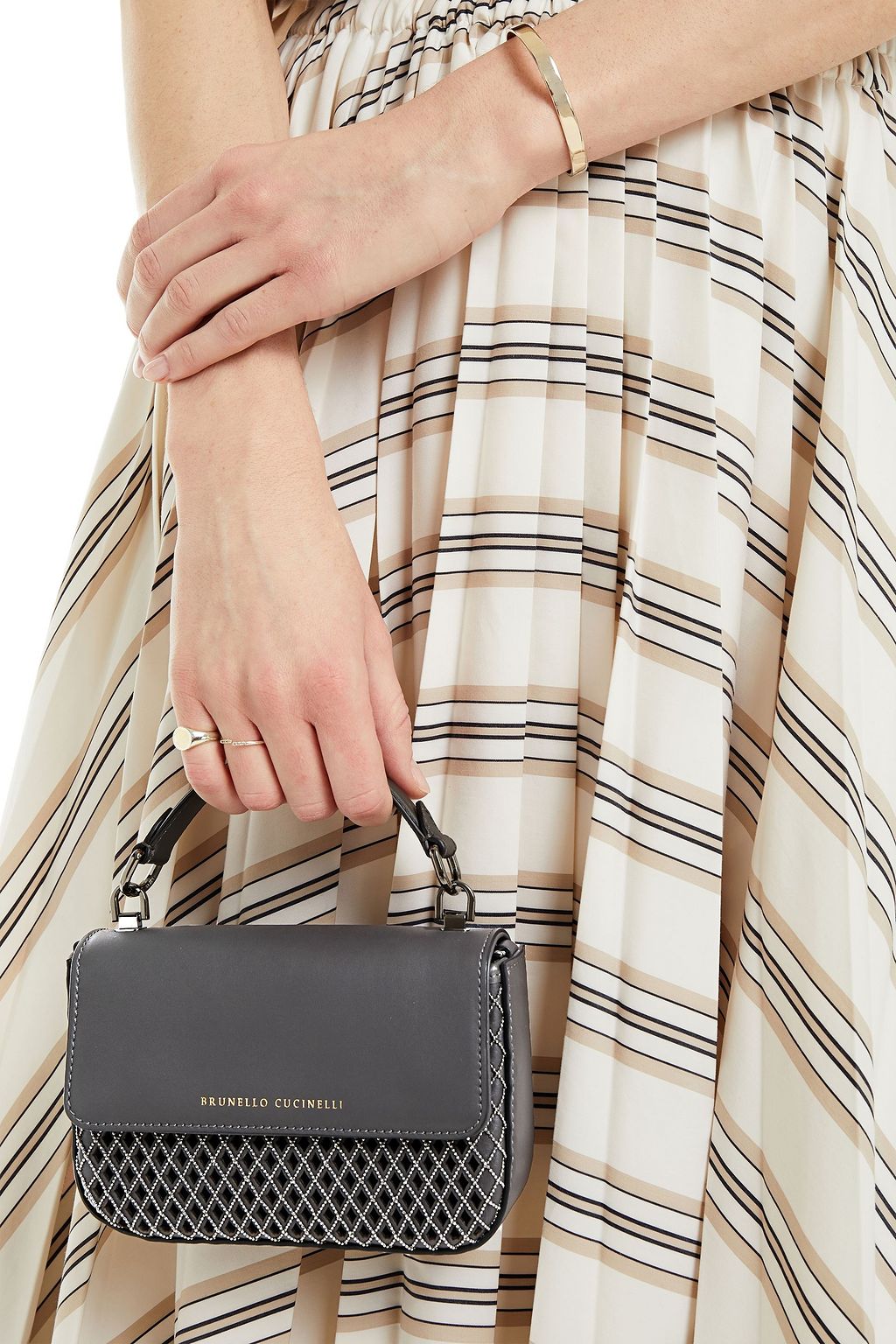 BRUNELLO CUCINELLI Bead-embellished laser-cut leather tote